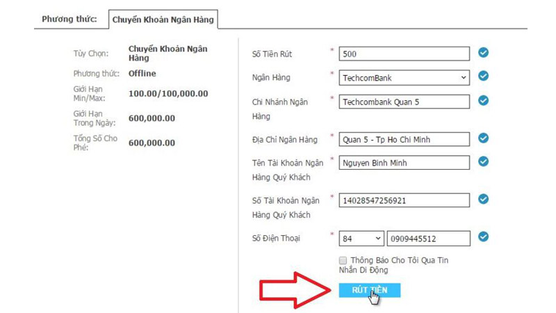 Người chơi cần nhập thông tin chuẩn xác theo yêu cầu